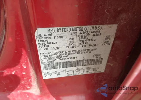 2002 Ford F-150 Lariat/Xlt z USA, uszkodzony, nr VIN 1FTRW07652KA55356